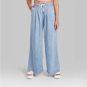 Light Blue Wide-Leg Drawstring Jeans